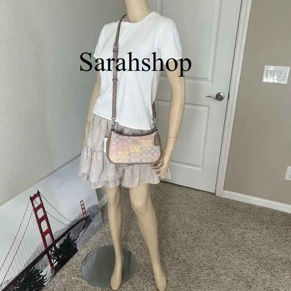 ✅Coach Teri Shoulder Bag In Rainbow Signature Canvas - Picture 9 of 13